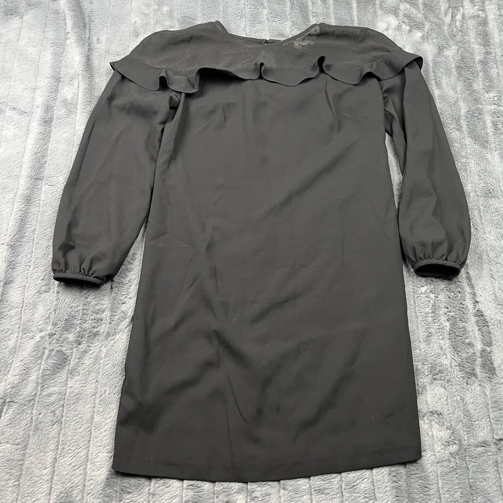LOFT Dress Womens 4 Black Shift Knee Length Puff Sleeve Ruffle Lined Workwear